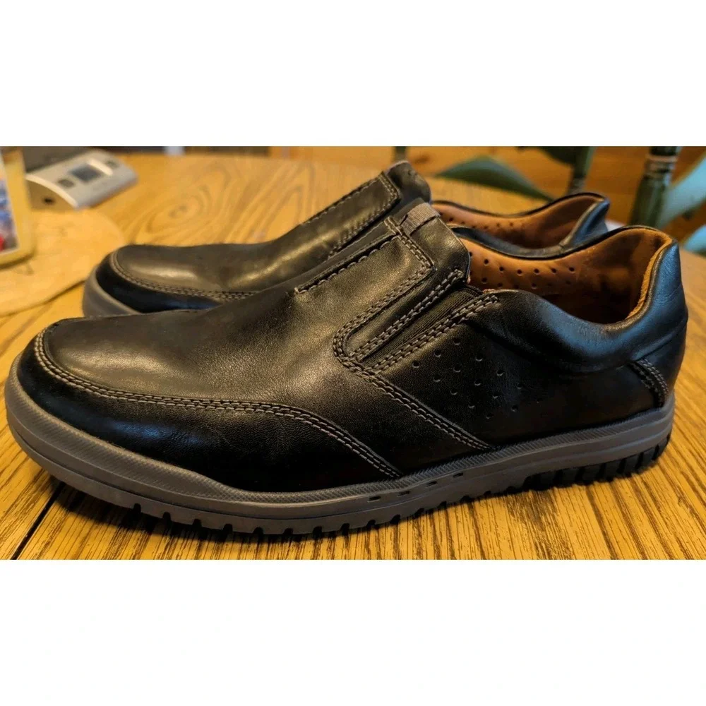 Clarks Unstructured Shoes Oxford Sneakers Mens 10 W (Wide) Black Leather Casual
